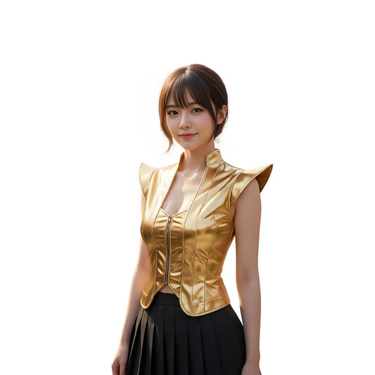 Womens Front Zipper Vest Tank Top Wet Look PU Leather Crop Top Metallic Glossy Rave Party Clubwear Costume Steampunk Waistcoat
