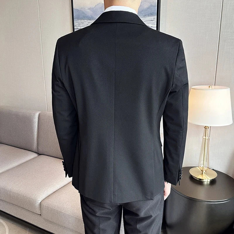 Men's Slim Fit Wedding Suit – Jacket, Vest & Pants | Smart Casual Black Tuxedo for Groom
