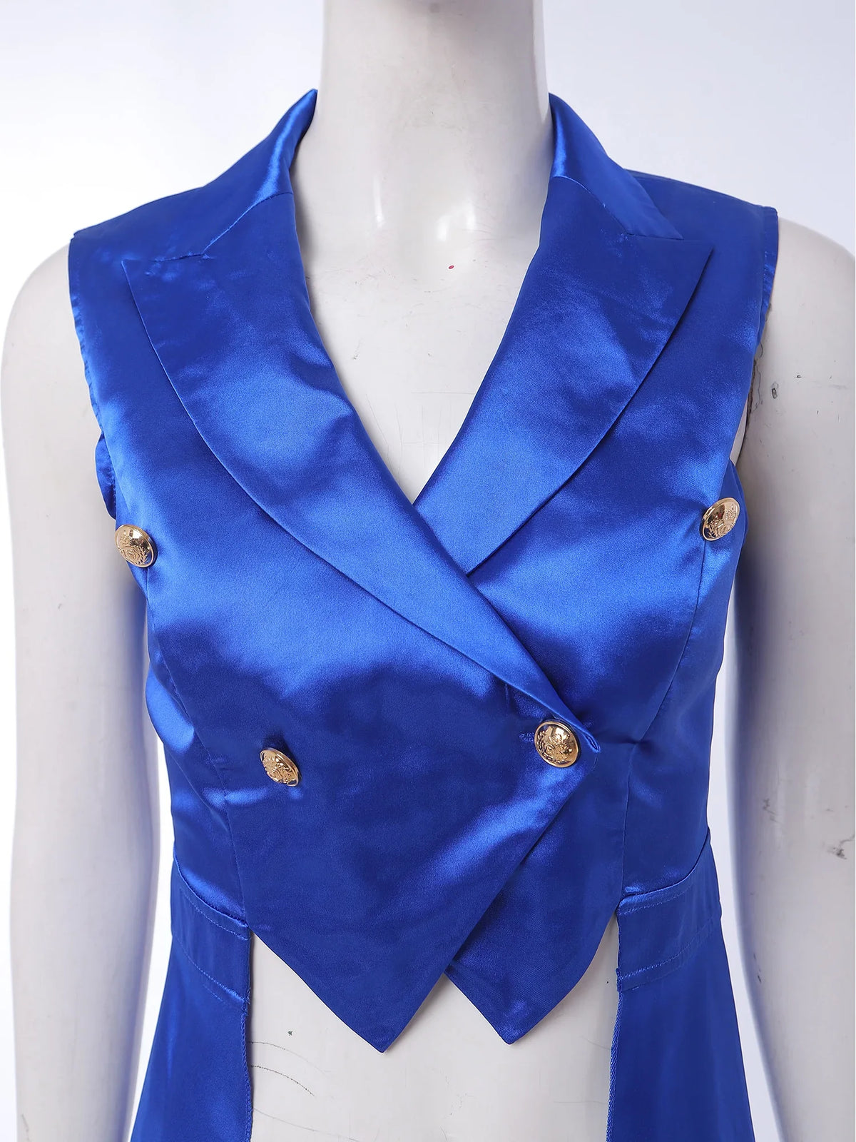 Women Renaissance Victorian Waistcoat Sleeveless Satin Tailcoat Lapel Collar Irregular Hem Vest Top for Halloween Masquerade
