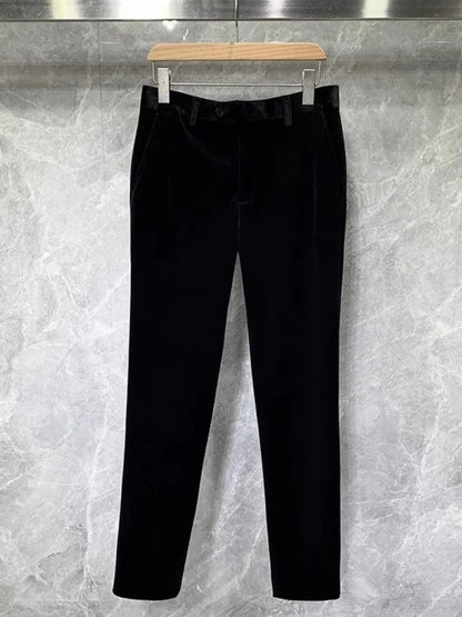 Banquet Elegant Gentlemen Business Fashion Slim Fit New Design Velvet Blazers Pants Mens Two Piece Set Groom Formal Suits Sets