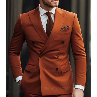 Elegant Pink Men Suits Blazer Pant 2026 Business Double Breasted Blazer Pant Professional Workwear