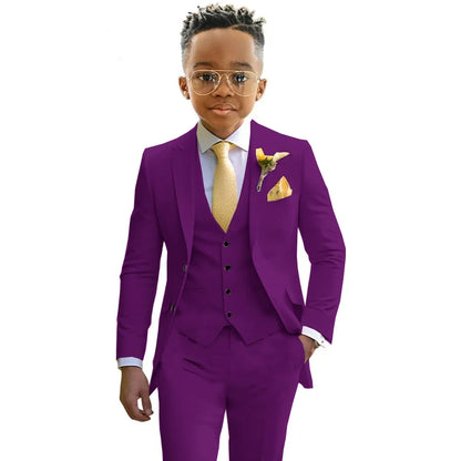 Formal Boys Suits Wedding Tuxedo 3 Pieces 2-20T Kids Slim Fit Jacket Vest Pants Birthday Party Sets School Performance Outfit