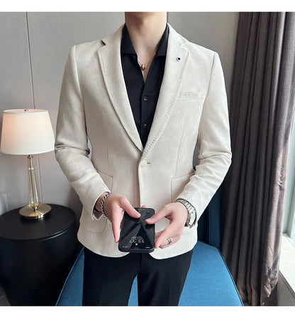British Style Autumn Suede Business Casual Suit Jacket for Men High Quality Social Office Blazers Wedding Groom Dress Coats