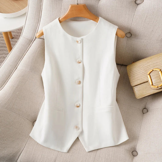 Single-Breasted Short V Neck Sleeveless Suit Vest for Women in Spring and Autumn Fashionable Workplace Elegant Slimming Look Wome