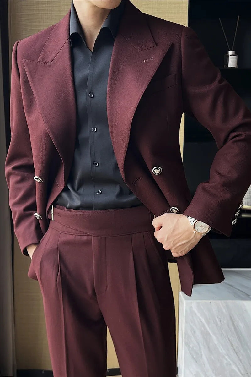 British Style Double Breasted Blazers Men Fashion Solid Color Thick Warm Suit Jackets Casual Business Wedding Social Dress Coat