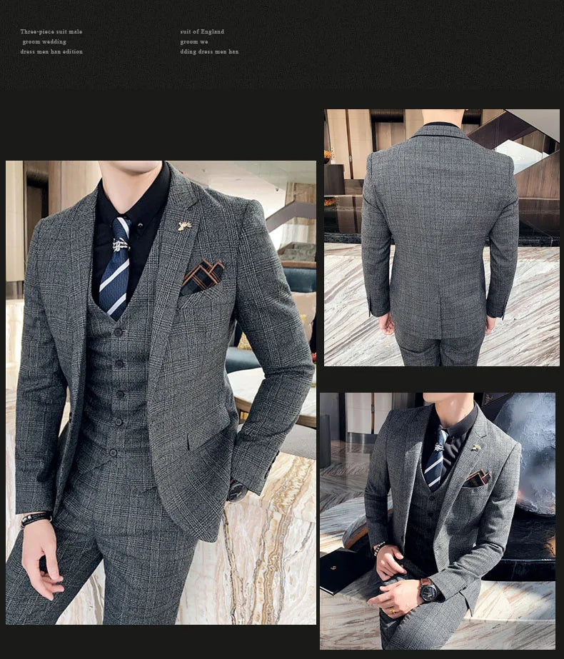 Men's 3-Piece Formal Suit Slim Fit Blazer Vest Pants for Wedding Business Smart Casual