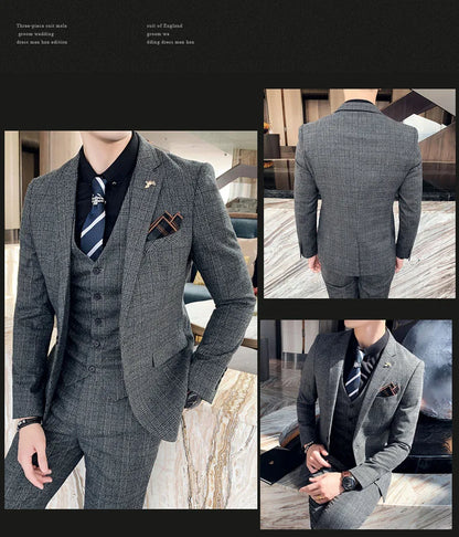 Men's 3-Piece Formal Suit Slim Fit Blazer Vest Pants for Wedding Business Smart Casual