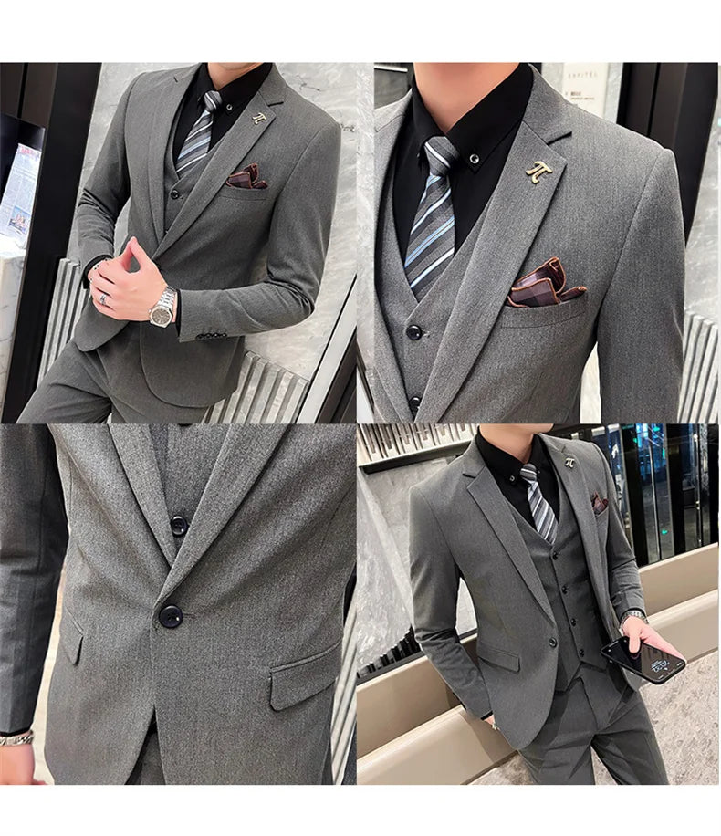 Men's 3-Piece Slim Fit Suit – Smart Casual Blazer, Vest & Pants for Business, Wedding & Formal Occasions