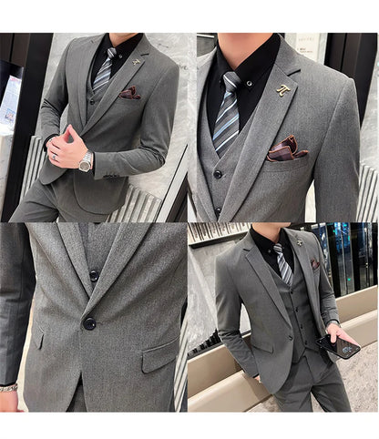 Men's 3-Piece Slim Fit Suit – Smart Casual Blazer, Vest & Pants for Business, Wedding & Formal Occasions