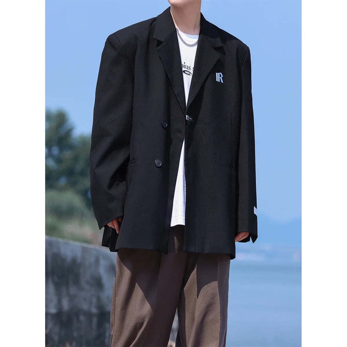 Man Dress Luxury Suit Jacket Japanese Uniform Coats 2026 Yamamoto Style Unisex Metal Buckle Shoulder Pads Black Cool Streetwear