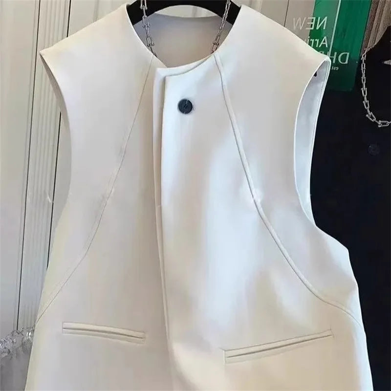 Ladies Solid Color Vest Top Outwear Korean Femme Casual Suit Collar Sleeveless Jacket Spring Women Fashion Loose Waistcoat Coat
