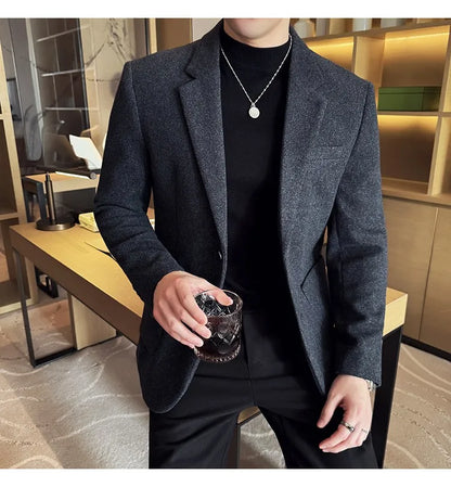 High Qualitys Thickened Wool Suit Jacket Autumn Winter New Luxury Solid Color Formal Men Business Slim Fit Social Party Tuxedo