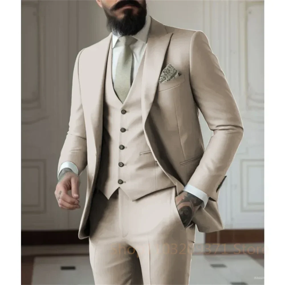Men's 3-Piece Suit Set – Single Breasted Jacket, Vest & Pants for Wedding & Business