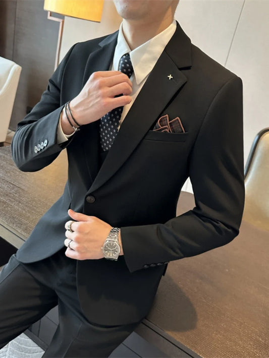Handsome Slim Fit Men's Tuxedo 2 Pieces Jacket Pants Wedding Groom Sets One Button Formal Business Suit Set Office Wear In Stock