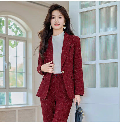 Fashion Women Suits 2024 New Autumn Winter Temprament Business Formal Slim Blazer And Flare Pants Office Ladies Work Wear