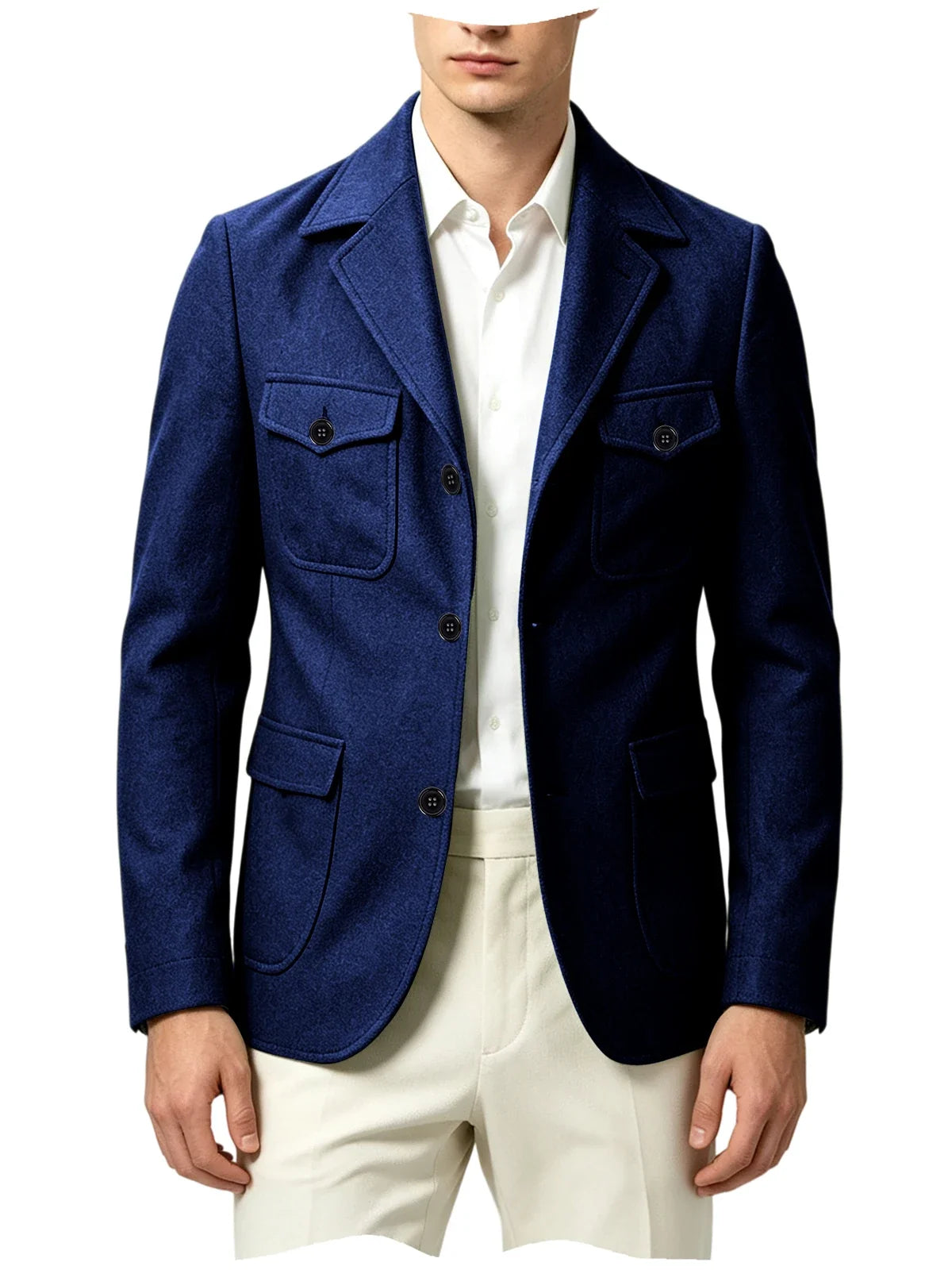Men's Wool Blazer Notched Lapel Slim Fit 3 Buttons Suit Jacket Multi Pockets Casual Business Autumn Winter Dress Coat Daily Wear