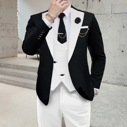 Costume de Mariage 3 Pièces pour Hommes - Coupe Slim, Affaires, Décontracté, Veste Simple Boutonnage, Costumes de Bal de Promo pour Garçons d'Honneur (Blazer+Gilet+Pantalon)