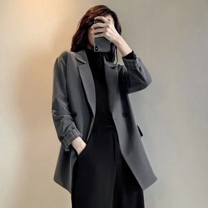 2025 Spring Autumn New Women's Blazer Korean Loose Fit Casual Versatile Patchwork Plaid Cuffs Drapey Mid Length