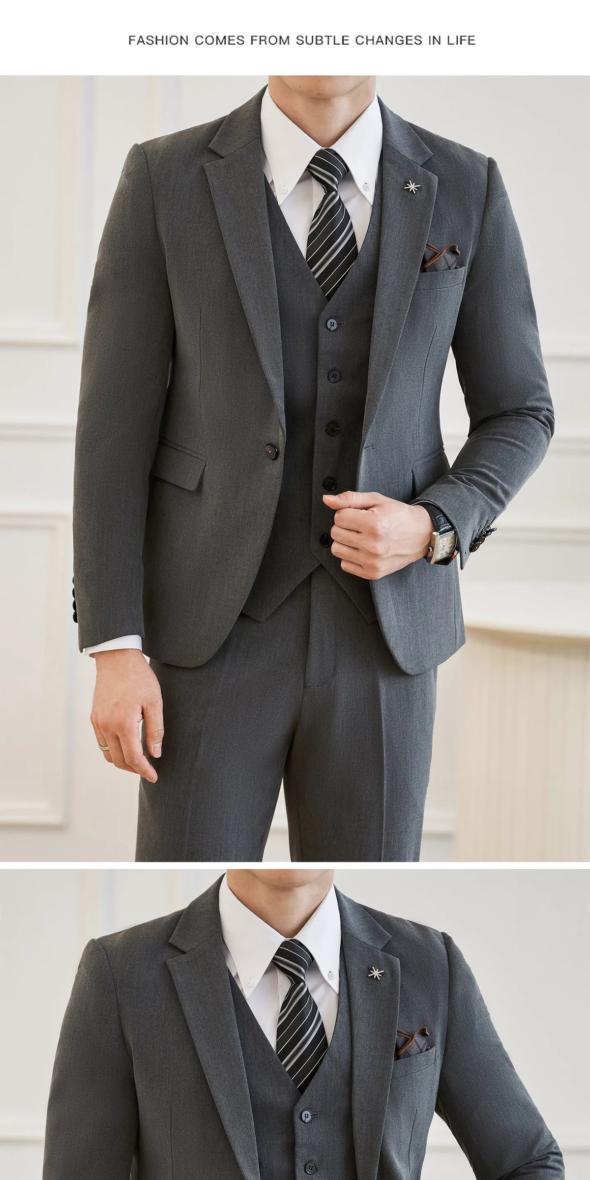 High Quality Elegant Single-Breasted Men Suit Fashion ltalian Style Slim High-end Business Groom Wedding Party Tuxedo 3/2 Pieces