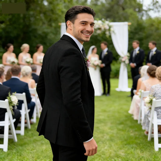 Men's 3-Piece Suit Notched Lapel Single Breasted Fishbone Tweed Wedding Tuxedo