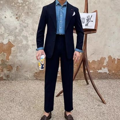 Fashion Mens New Breathable Spring Summer Blazer Pants Two Piece Set Slim Fit Business Casual Work Suit Wedding Party Dress Suit