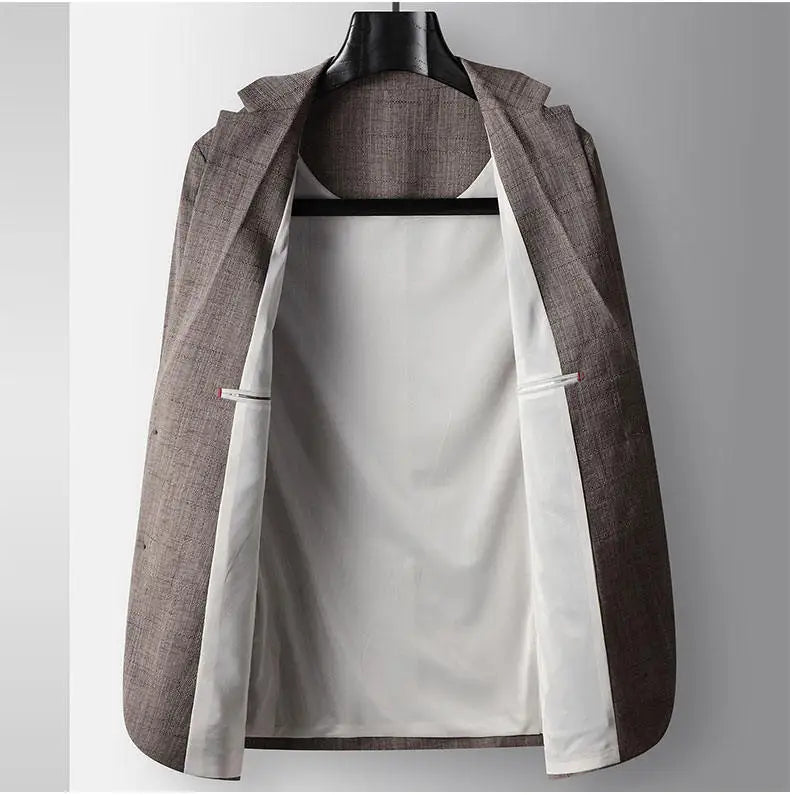 Men's Casual Blazer Single Breasted Spring Autumn Versatile Suit Jacket Grey Coffee