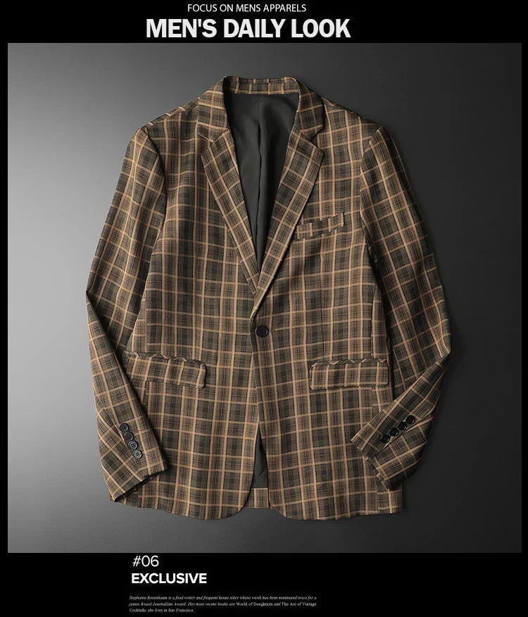 2025 Spring Classic Checkered Suit Jacket Men High End Business Casual Blazers Streetwear Social Wedding Groom Dress Blazer