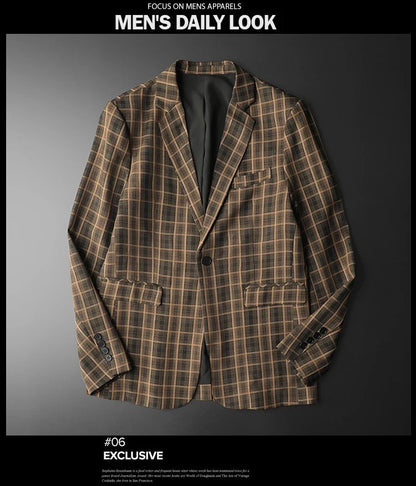 2025 Spring Classic Checkered Suit Jacket Men High End Business Casual Blazers Streetwear Social Wedding Groom Dress Blazer