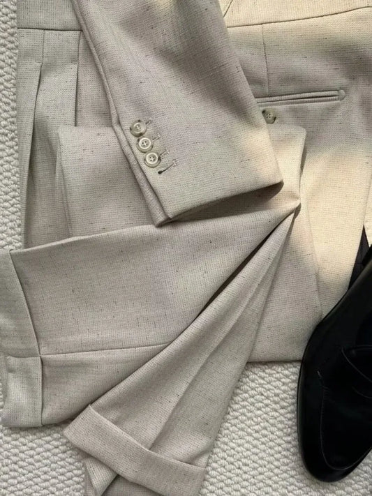 Italian Style Single-Breasted Men Suits Solid Color Business Blazer Pockets Pants Two Piece Set Loose Male Long Sleeves Outfits