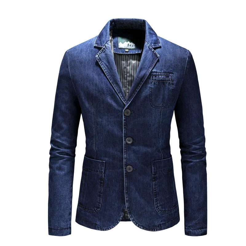 High Quality Men's Denim Blazers Male Coat Oversized Spring Autumn Fashion Casual Suit Jacket Men Clothing Outerwear 4xl AGZ01