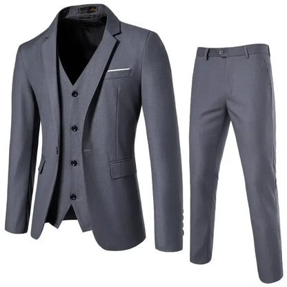 Men's 3-Piece Suit Blazer Vest Trousers Smart Casual Business Wedding British Style