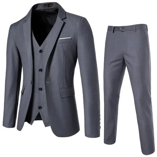 Men's 3-Piece Suit Blazer Vest Trousers Smart Casual Business Wedding British Style