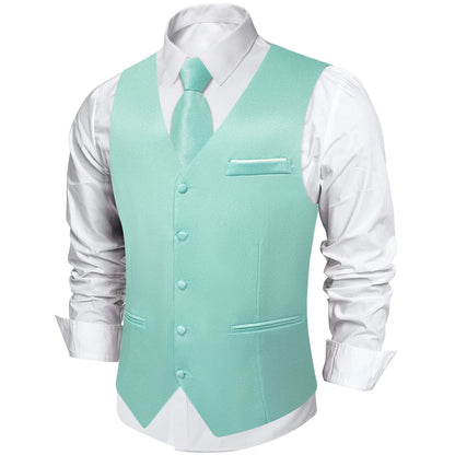 Men's Satin Suit Vest Set with Tie Handkerchief and Cufflinks for Wedding and Prom
