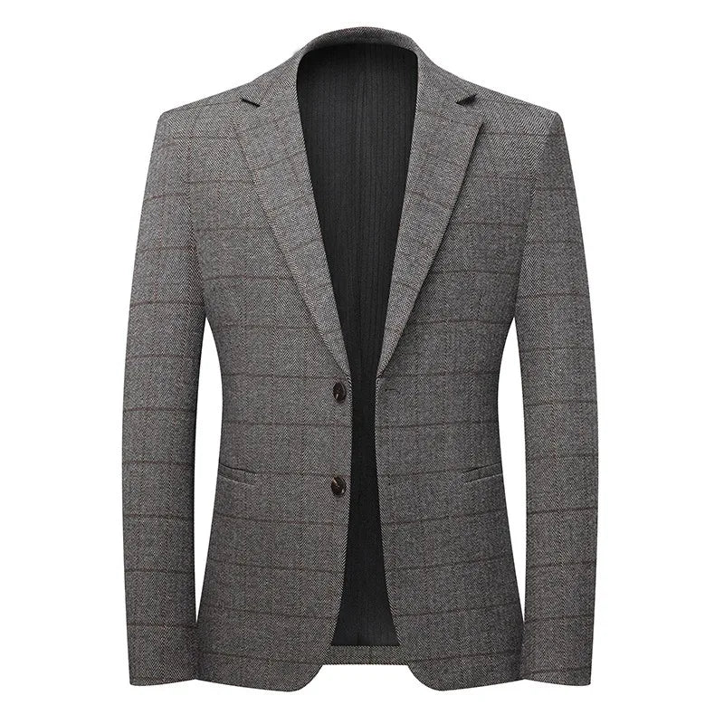 KIDWHXR Spring Autumn Men Suit Coat Retro Plaid Business Casual Male Blazer Non-ironing Single-breasted Versatile Man Outerwear