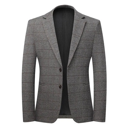 KIDWHXR Spring Autumn Men Suit Coat Retro Plaid Business Casual Male Blazer Non-ironing Single-breasted Versatile Man Outerwear