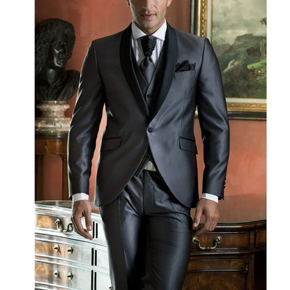 Blazer Suits For Men Wedding Terno Fashion Elegant Jacket Pants Vest 3 Piece Masculinos Completo Slim Fit Hombre 2023 Costum