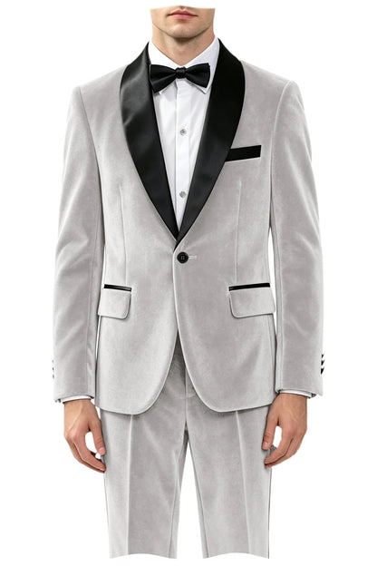 Men's Velvet 2-Piece Tuxedo Suit Satin Shawl Lapel Slim Fit Blazer & Pants for Wedding, Prom & Banquet