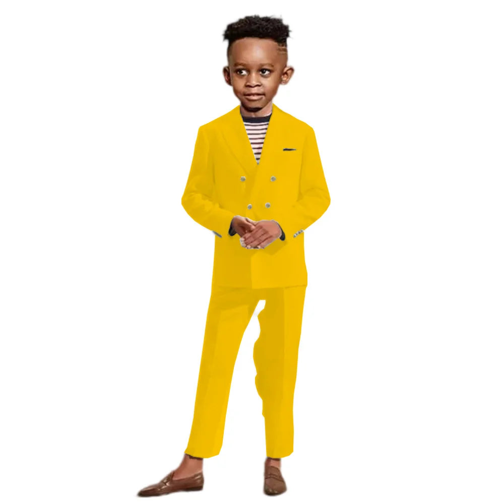 Double Breasted Kids Formal Suit Set 2 Pieces Jacket Pants Handsome Boys Solid Suits Wedding Guest Outfit Performance Tuxedo