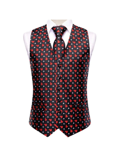 Men's Vest 3-Piece Set Christmas Print for Holiday Parties