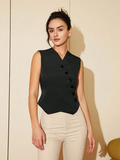 Women's Front Button Vest Blazer