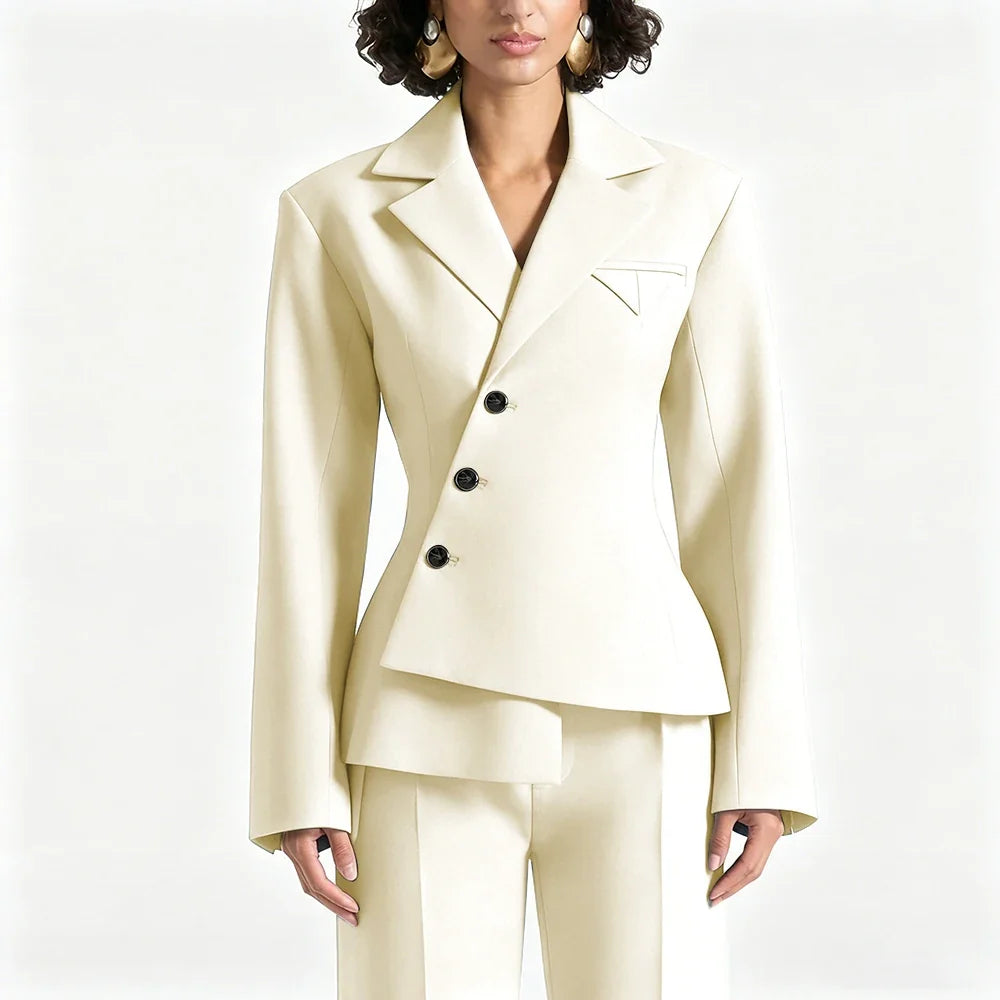 Black Asymmetric Blazer Suit Women's Slim Fit Single Breasted Notch Lapel Set Minimalist Office Modern Casual Workwear Outfit