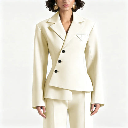 Black Asymmetric Blazer Suit Women's Slim Fit Single Breasted Notch Lapel Set Minimalist Office Modern Casual Workwear Outfit