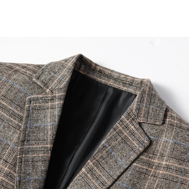 Man Blazer Fashion Striped Pocket Business Casual Male Outerwear Vintage Turn Down Collar Long Sleeve Versatile Men Suit Jacket