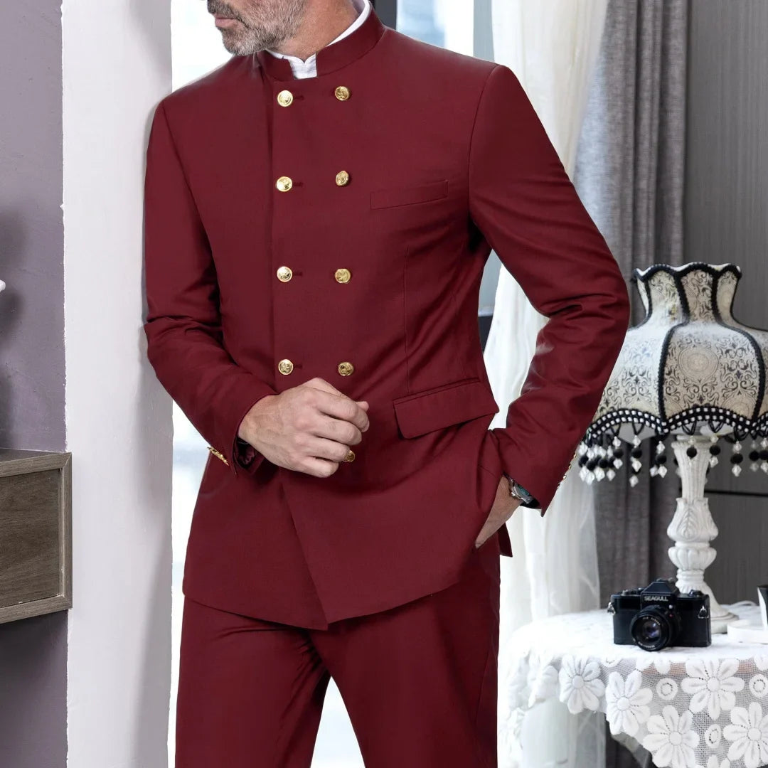 Men Suit 2 Piece Light Brown Double Button Hight Neck For Wedding Groom Business Party Prom Banquet Work Office Jacket Pants