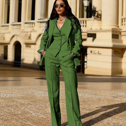 Light Blue 3 Piece Suit Set New Women's Jackets Single Breasted Peaked Lapel Blazer+Vest+Pants Formal Office Commute Outfit