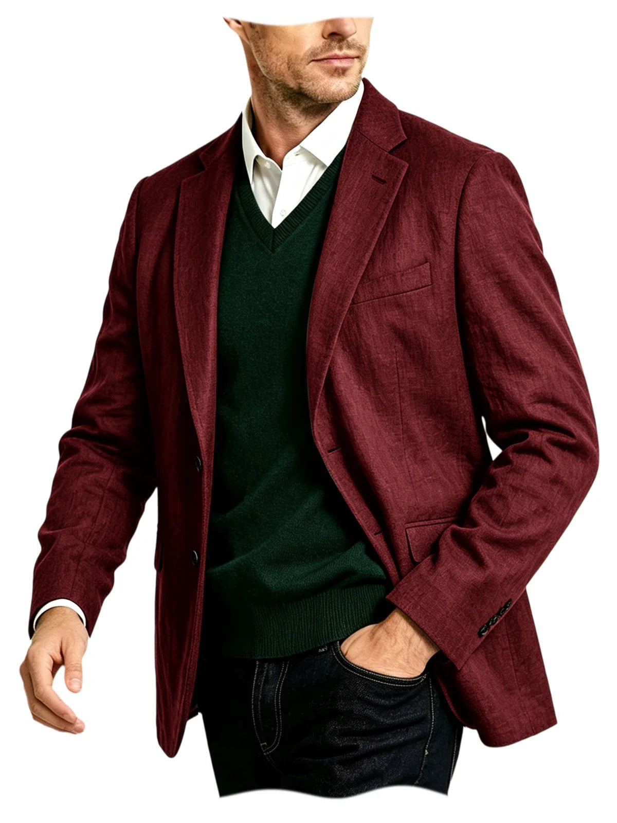 Men's Linen Blazer Notch Lapel Two-Button Sport Coat for Wedding and Daily Wear
