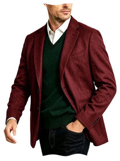 Men's Linen Blazer Notch Lapel Two-Button Sport Coat for Wedding and Daily Wear