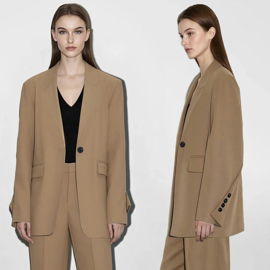 Women V-Neck Blazer Oversized Wide Shoulder Tunic Minimalist Business Loose Jacket Casual 2026 Autumn Woman Coats 12653021