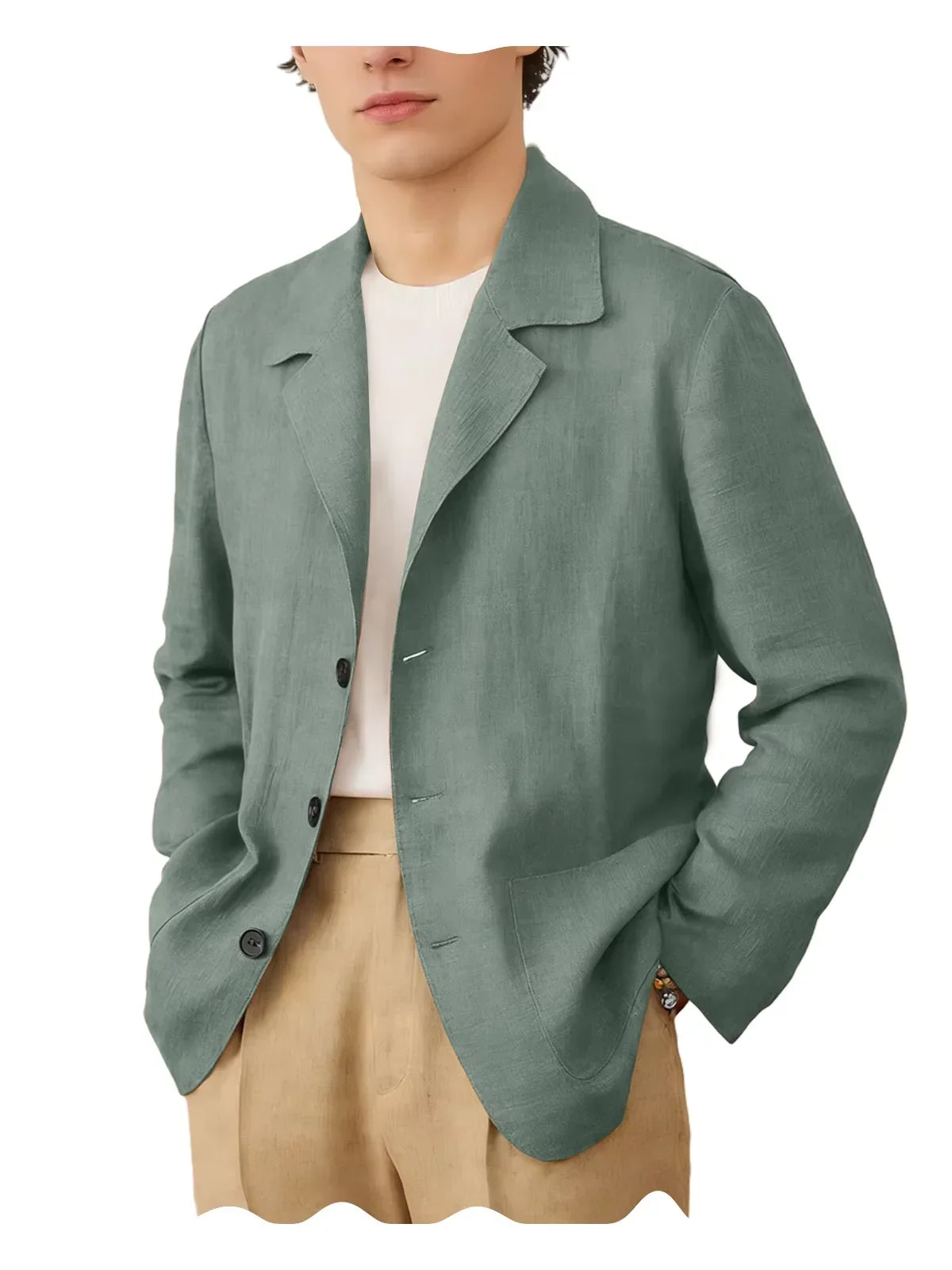 Blazer Men Linen Cotton Single Breasted Classic Fit Lightweight Summer Sport Coat for Beach and Casual Wear