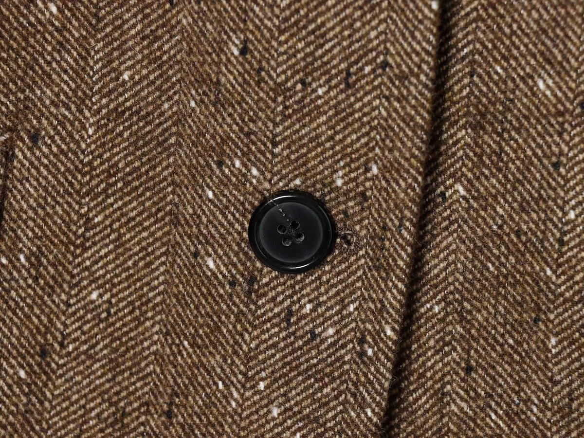 Woman Winter Lapel Pocket Decoration Single Breasted Long Sleeves Herringbone Twill Blazer Female Leisure Street Style Coat